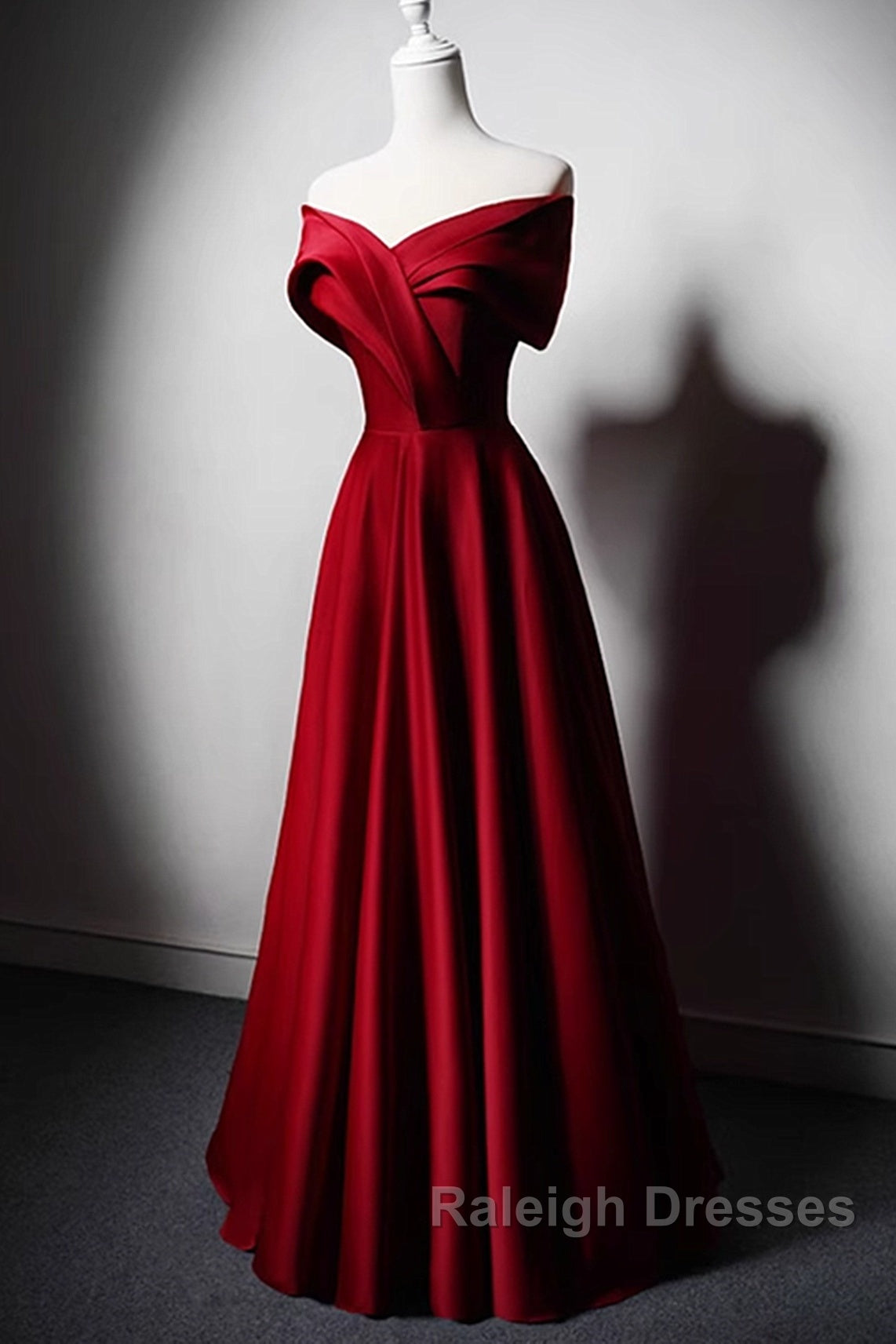 Wine Red Satin Off Shoulder A-Line Party Dress, Wine Red Long Formal Dress Prom Dress Secondary image