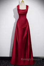 Wine Red Satin Off Shoulder Long Prom Dresses A-Line Satin Prom Dresses