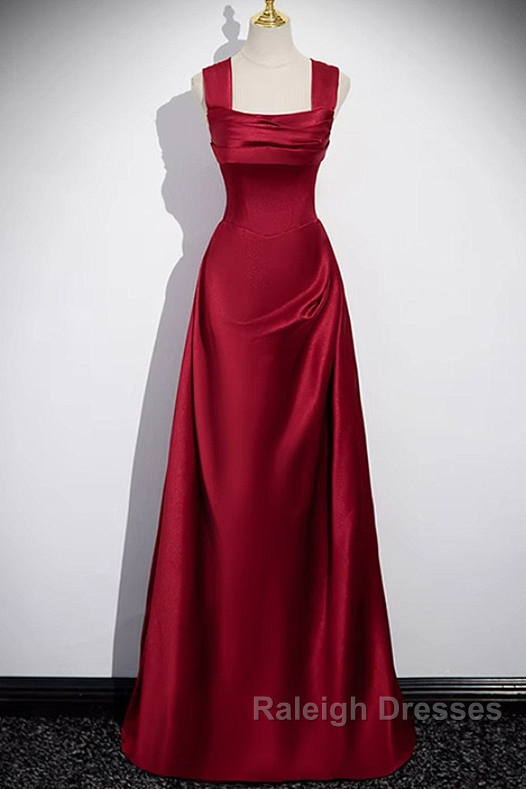 Wine Red Satin Off Shoulder Long Prom Dresses A-Line Satin Prom Dresses
