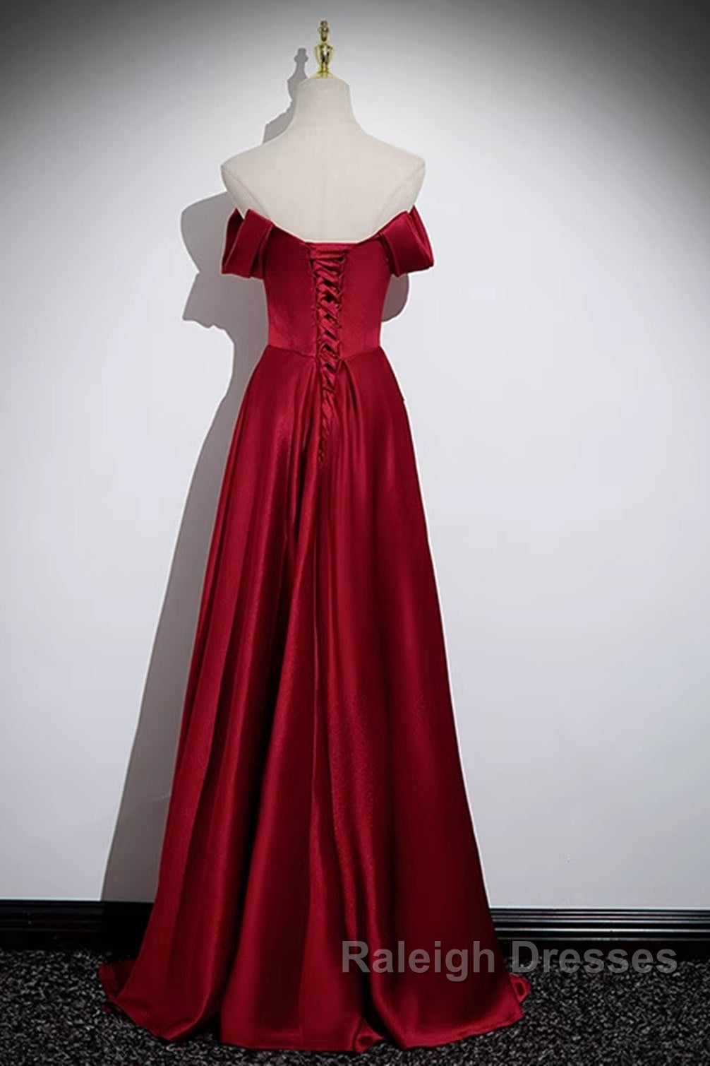 Wine Red Satin Off Shoulder Long Prom Dresses A-Line Satin Prom Dresses