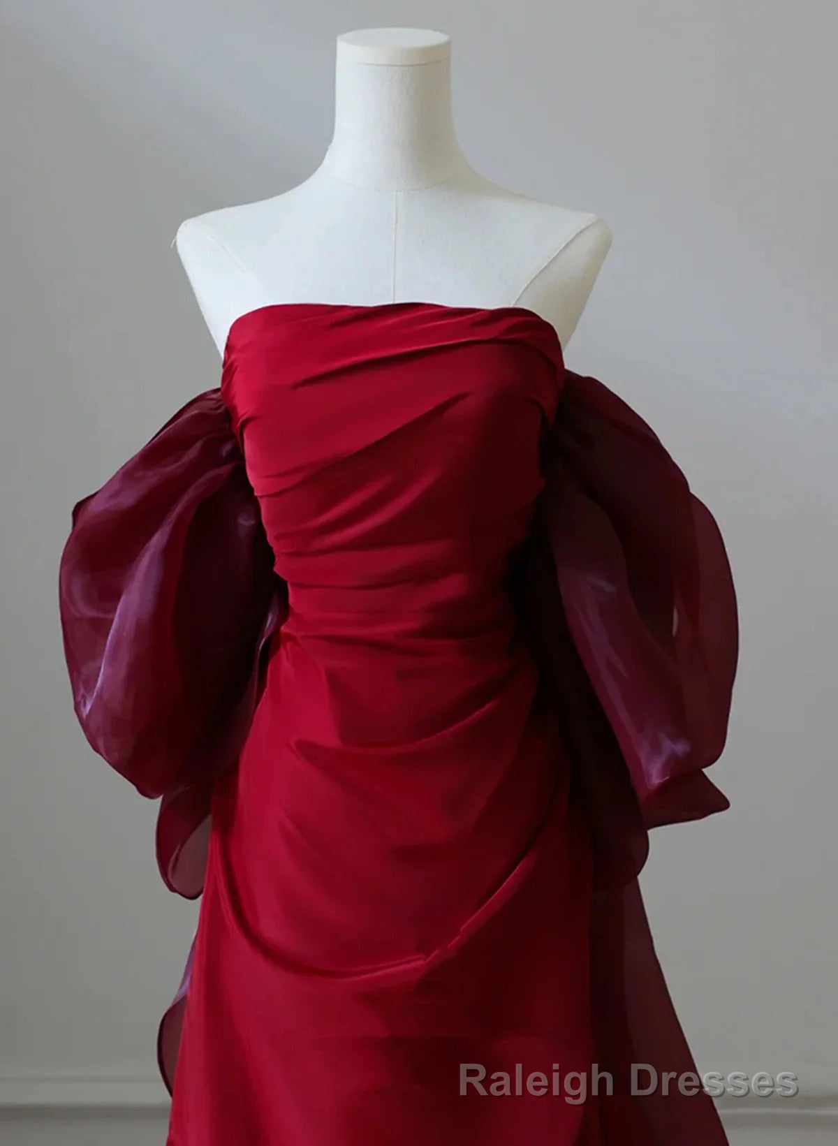 Wine Red Satin Scoop Long Formal Dress, Wine Red Long Prom Dress Secondary image