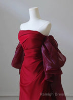 Wine Red Satin Scoop Long Formal Dress, Wine Red Long Evening Dress Prom Dress