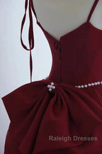 Wine Red Satin Straps Long Party Dress, Wine Red Floor Length Formal Dress Prom Dress