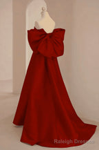 Wine Red Satin Sweetheart Long A-Line Prom Dress, Wine Red Evening Dress
