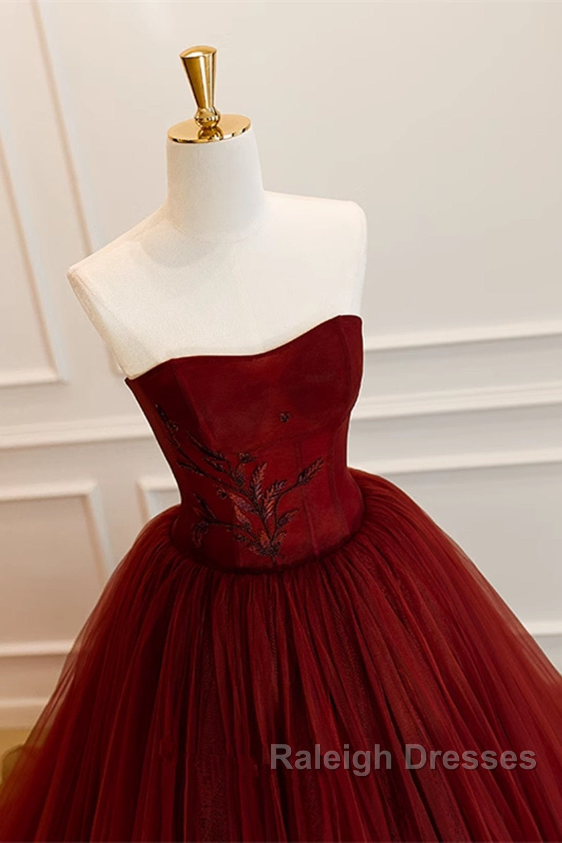 Wine Red Scoop Sweetheart Tulle Ball Gown Prom Dress, Wine Red Tulle Evening Dress Secondary image