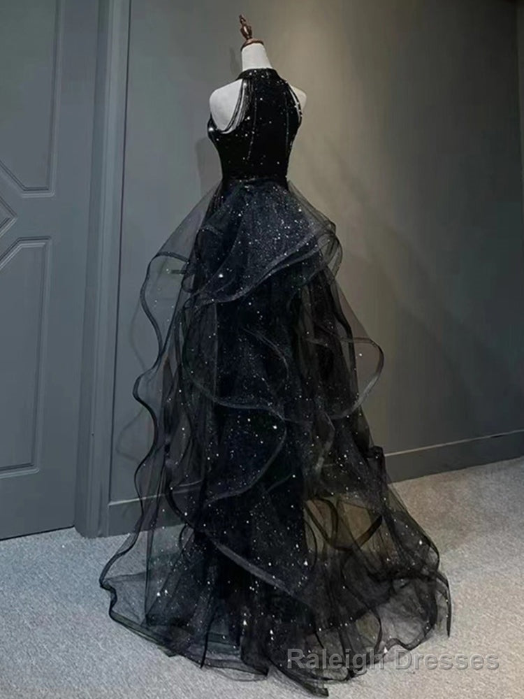 Wine Red Sequins and Tulle Halter Long Prom Dress, Wine Red Evening Dress Main image