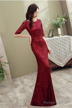 Wine Red Sequins Mermaid Long Prom Dresseses Dark Red Sequins Bridesmaid Dresses