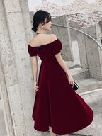 Wine Red Short Velvet Prom Dress Off Shoulder Prom Dress Bridesmaid Dresses