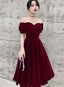 Wine Red Short Velvet Evening Dresses, Off Shoulder Prom Dresses Bridesmaid Dress