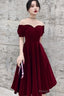 Wine Red Short Velvet Prom Dress Off Shoulder Prom Dress Bridesmaid Dresses