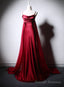 Wine Red Soft Satin Long Straps Long A-line Prom Dress, Wine Red Evening Dress