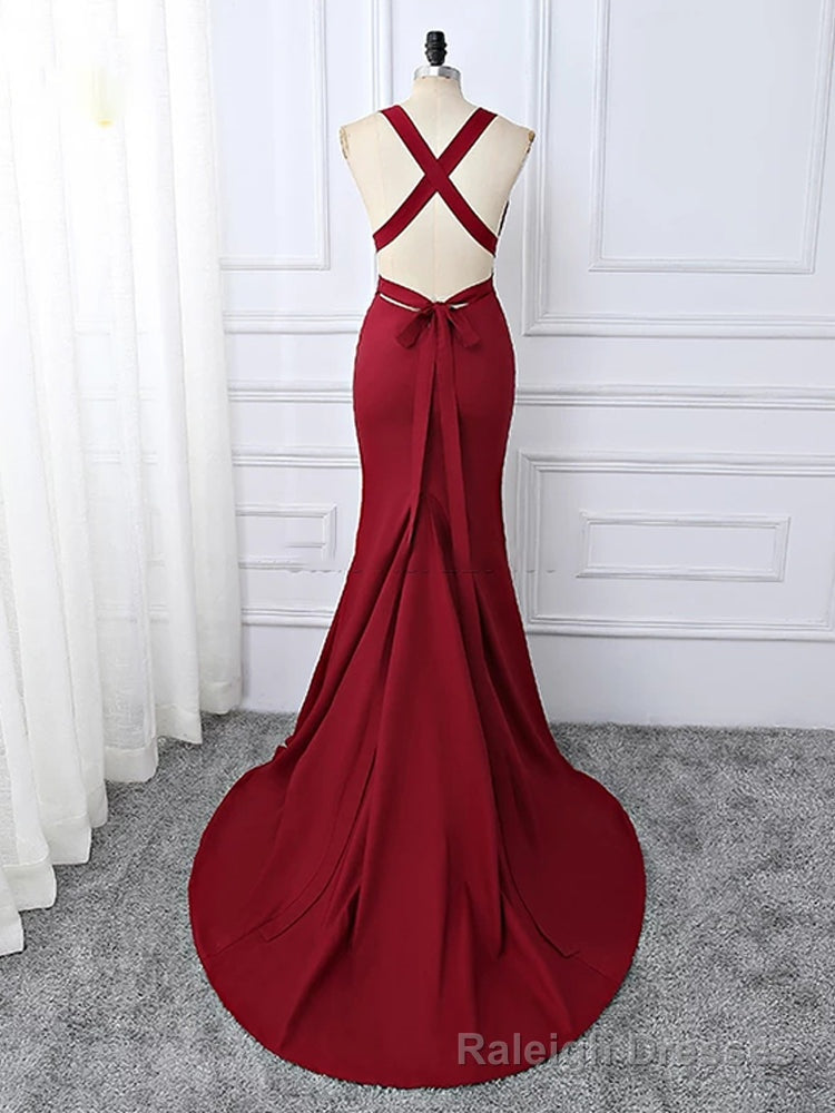 Wine Red Spnadex Sexy Cross Back Mermaid Long Prom Dress, Wine Red Prom Gowns Secondary image