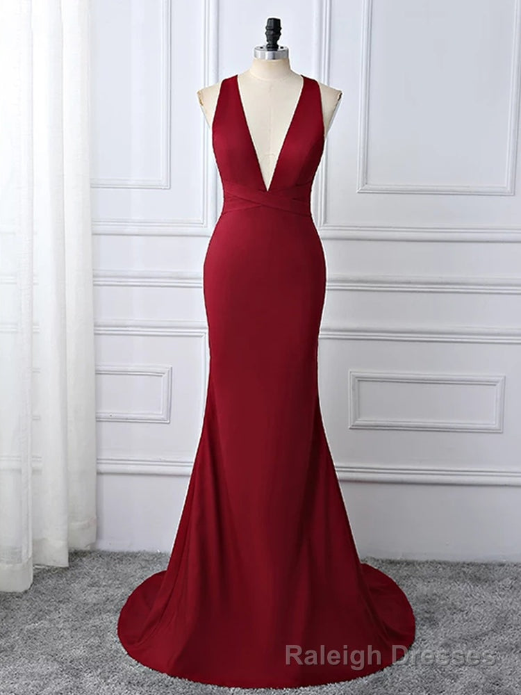 Wine Red Spnadex Sexy Cross Back Mermaid Long Prom Dress, Wine Red Prom Gowns Main image