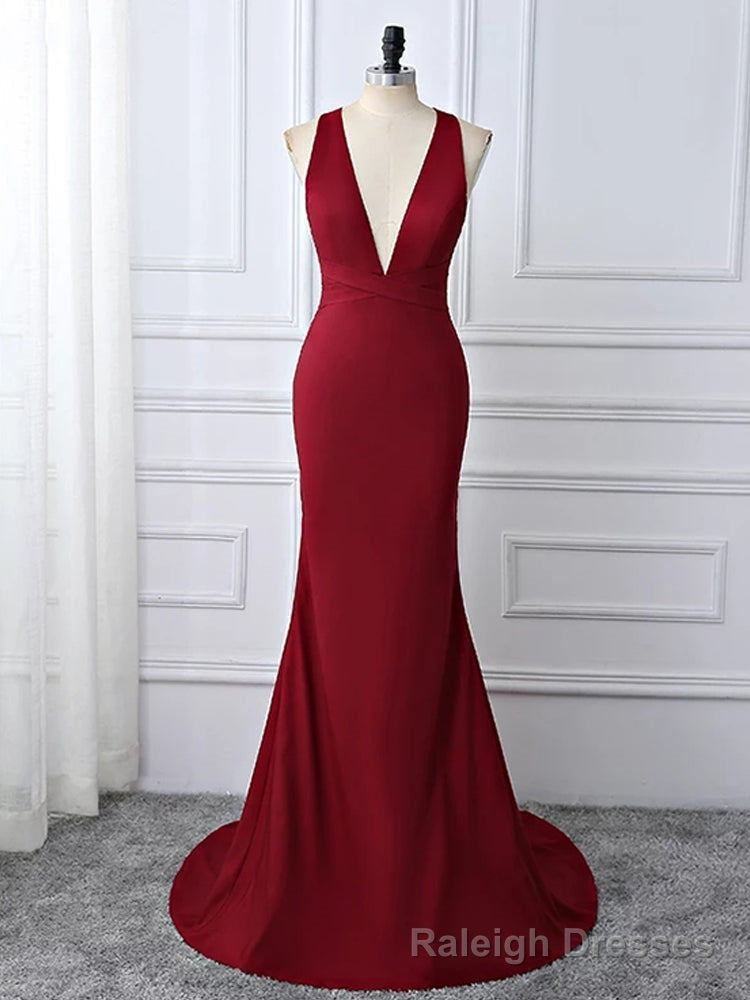 Wine Red Spnadex Sexy Cross Back Mermaid Long Prom Dress, Wine Red Prom Gowns