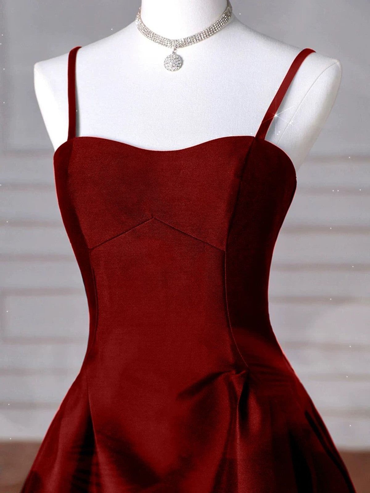 Wine Red Straps A-Line Floor Length Simple Prom Dresses Wine Red Satin Prom Dresses