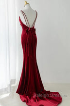 Wine Red Straps Low Back Mermaid Long Prom Dresses Wine Red Prom Dresses