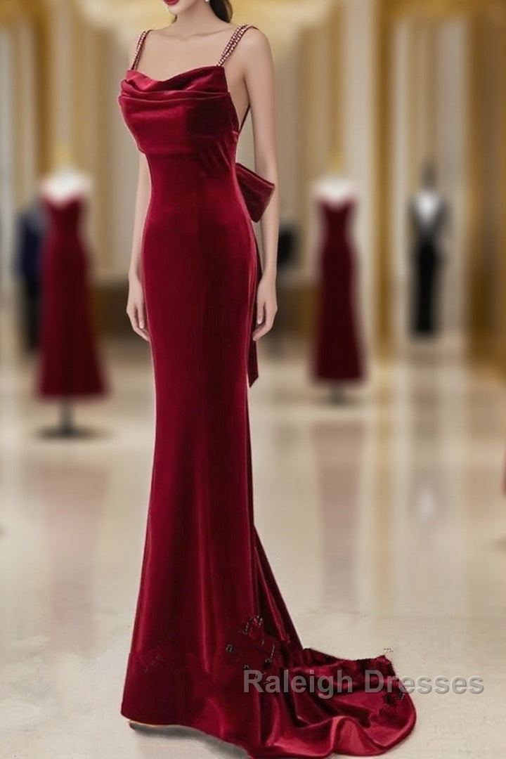Wine Red Straps Low Back Mermaid Long Prom Dresses Wine Red Prom Dresses Main image