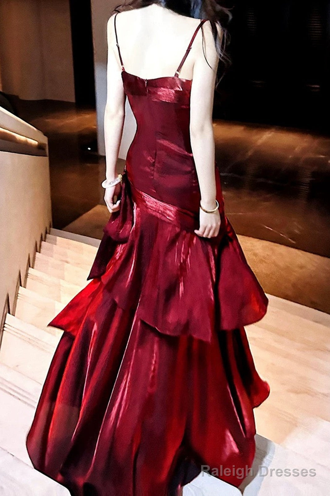 Wine Red Straps Mermaid Long Party Dress, Wine Red Evening Dress Formal Dress