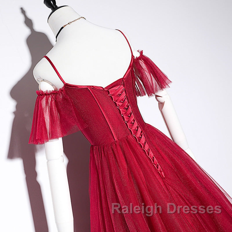 Wine Red Straps Off Shoulder Long Prom Dress Party Dress, Formal Gown Evening Dresses