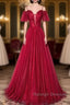 Wine Red Straps Off Shoulder Long Prom Dress Party Dress, Formal Gown Evening Dresses