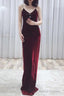 Wine Red Straps Sexy Velvet Evening Gown, Long Party Prom Dresses