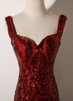 Wine Red Straps Sweetheart Mermaid Long Prom Dresses Wine Red Sequins Prom Dresses