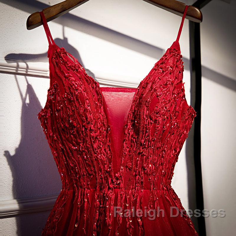 Wine Red Straps V-Neckline Lace Applique Long Prom Dresses Dark Red Prom Dress Secondary image