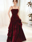 Wine Red Straps Velvet Long Formal Dress, Wine Red Velvet Layers Prom Dress Evening Dress
