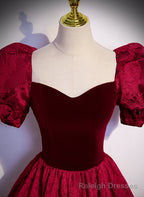 Wine Red Sweetheart Short Sleeves Long Prom Dress, Wine Red Prom Dress