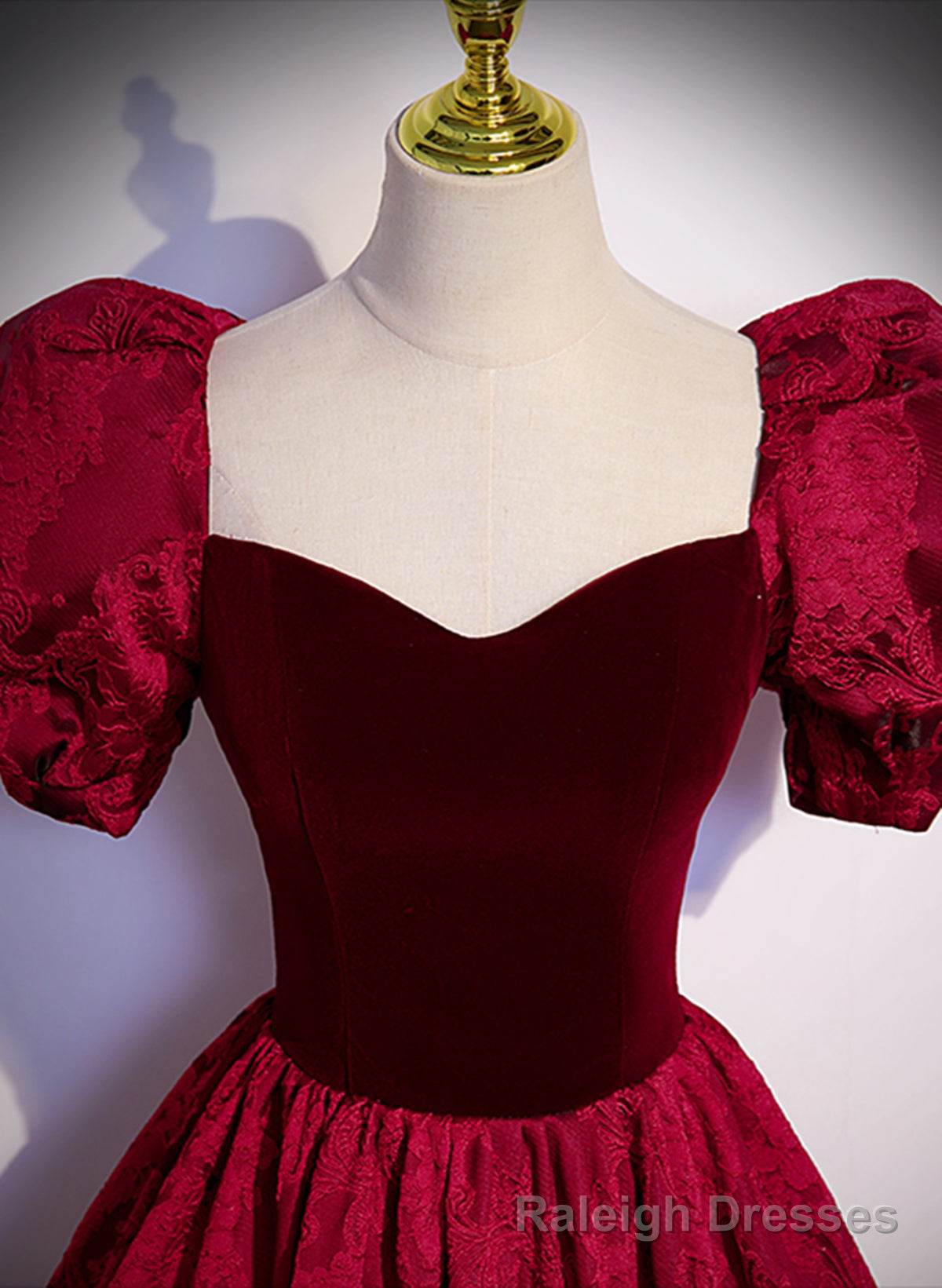 Wine Red Sweetheart Short Sleeves Long Prom Dress, Wine Red Prom Dress