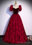 Wine Red Sweetheart Short Sleeves Long Party Dress, Wine Red Evening Dress Prom Dress