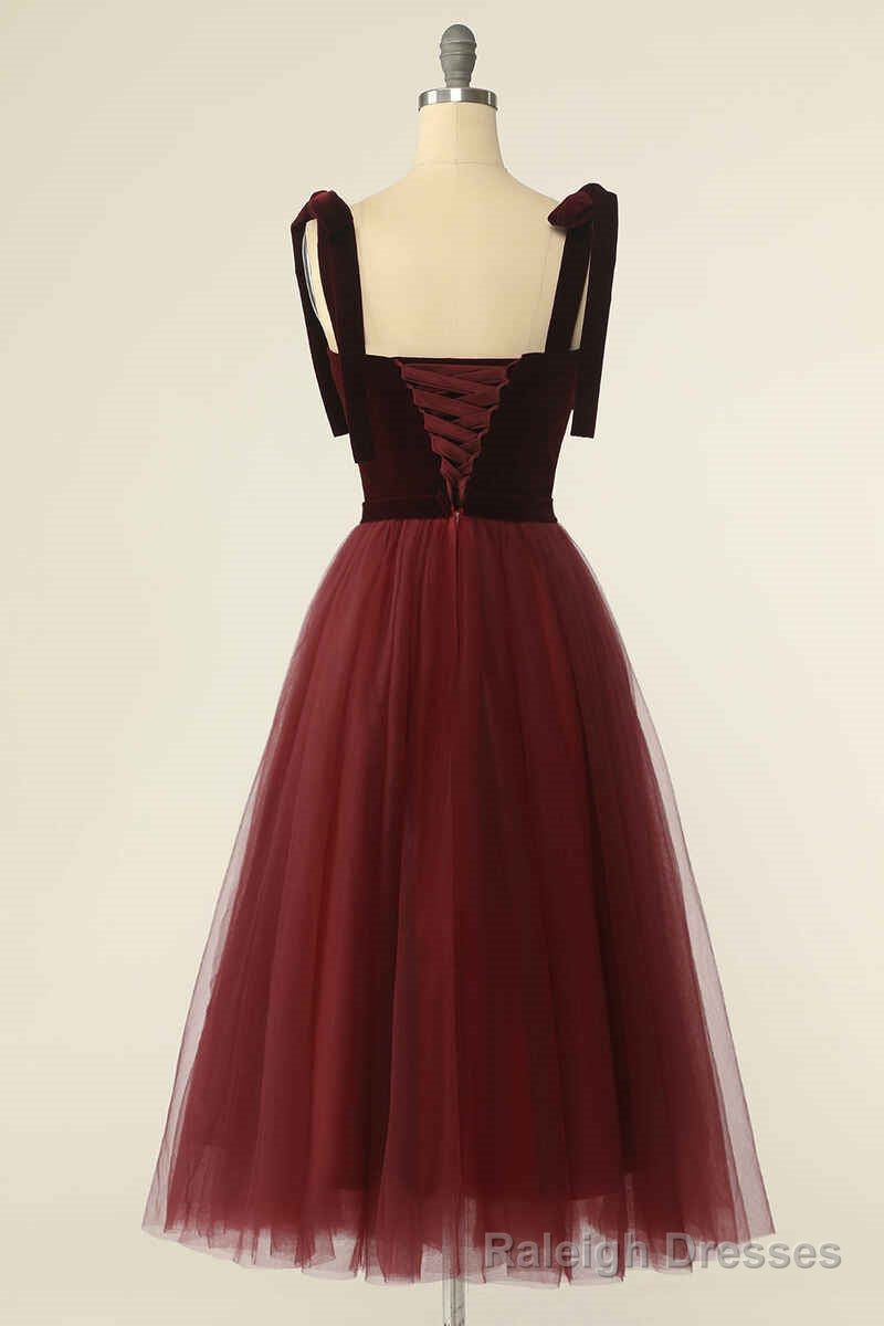 Wine Red Sweetheart Tie-Strap A Line Short Prom Dress