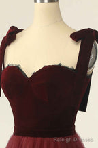 Wine Red Sweetheart Tie-Strap A Line Short Prom Dress