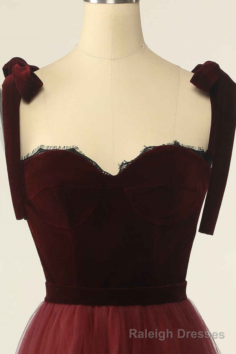 Wine Red Sweetheart Tie-Strap A Line Short Prom Dress