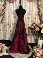 Wine Red Taffeta Scoop Long Formal Dress, Wine Red Taffeta A-Line Prom Dress Evening Dress