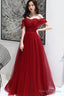 Wine Red Tulle Beaded Sweeetheart Long Evening Gown, Dark Red Prom Dress