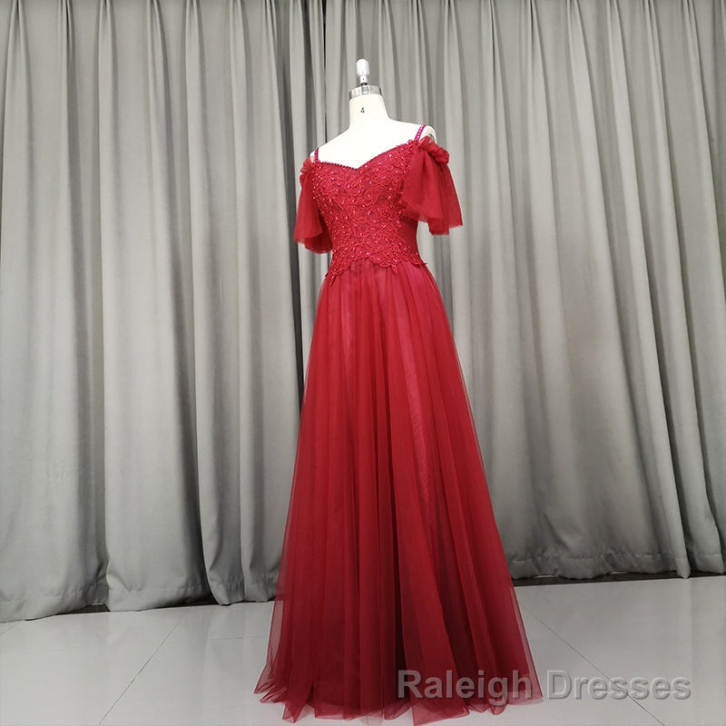 Wine Red Tulle Long Party Dress, Handmade Prom Dress Main image