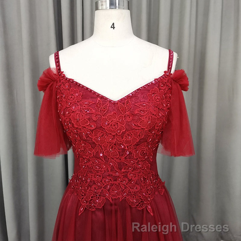 Wine Red Tulle Long Prom Dress, Handmade Prom Dress
