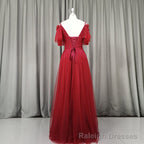 Wine Red Tulle Long Party Dress, Handmade Prom Dress