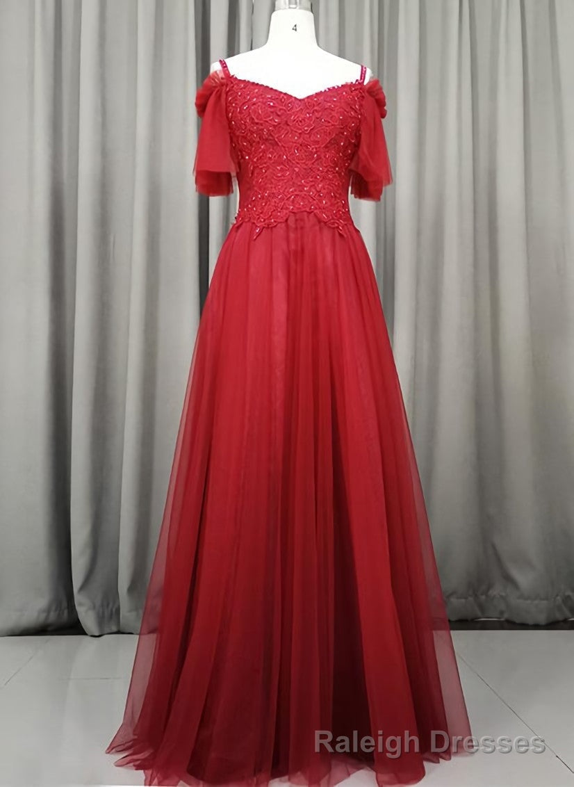 Wine Red Tulle Long Prom Dress, Handmade Prom Dress Secondary image