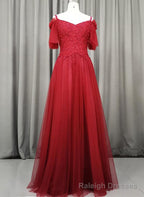 Wine Red Tulle Long Party Dress, Handmade Prom Dress