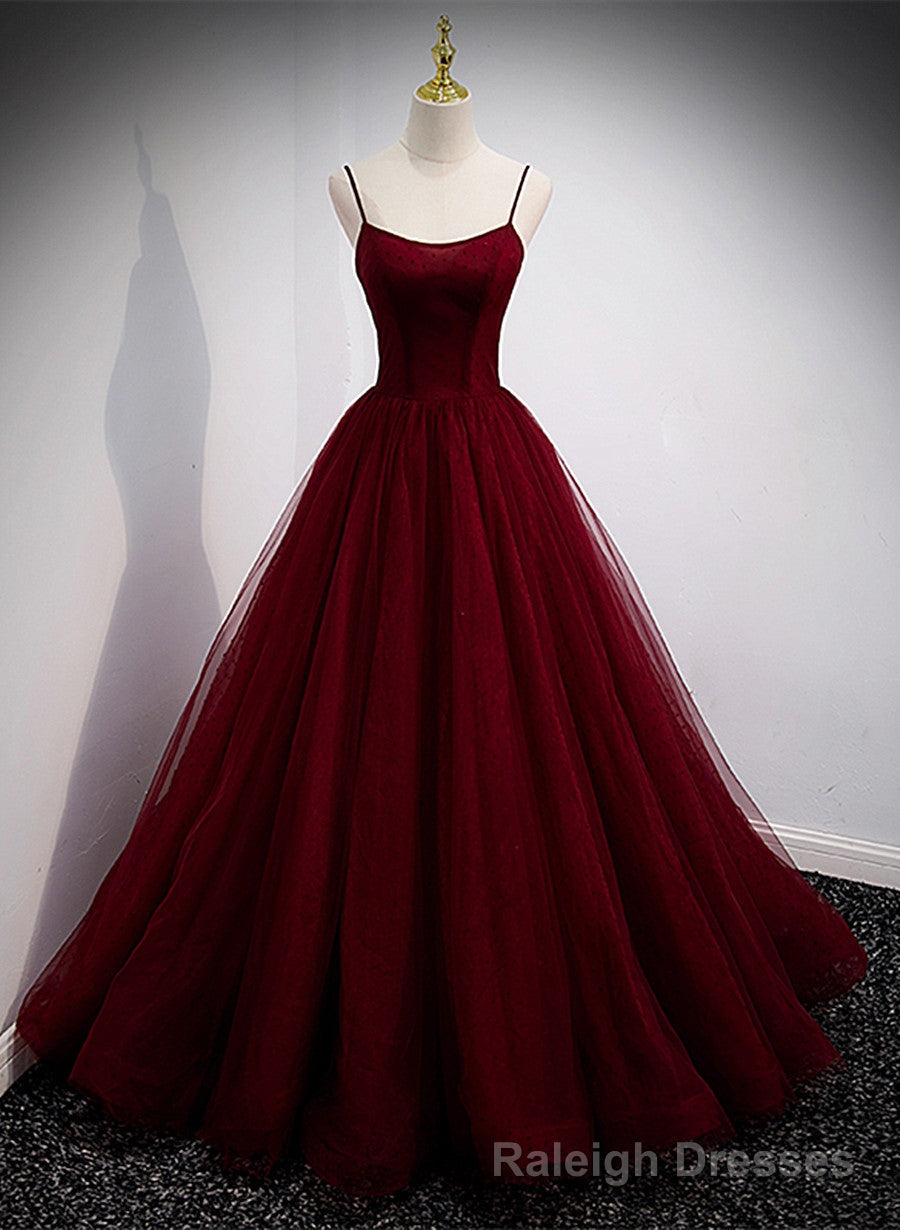 Wine Red Tulle Straps Long Prom Dress,Wine Red Prom Dress Main image