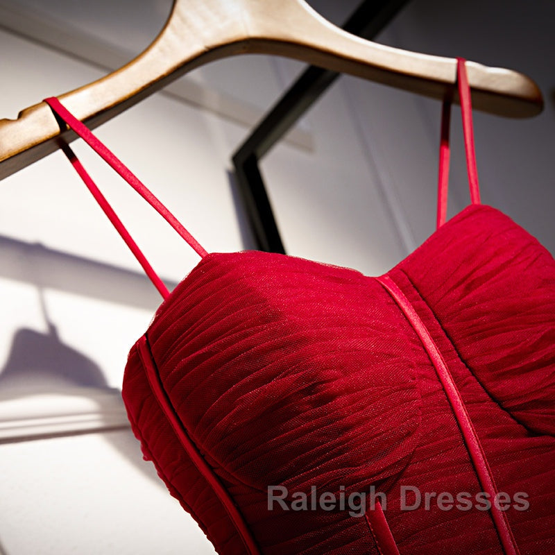 Wine Red Tulle Straps Long Sweetheart Party Dresses Formal Dresses, A-Line Dark Red Evening Dresses