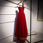 Wine Red Tulle Straps Long Sweetheart Party Dresses Formal Dresses, A-Line Dark Red Evening Dresses