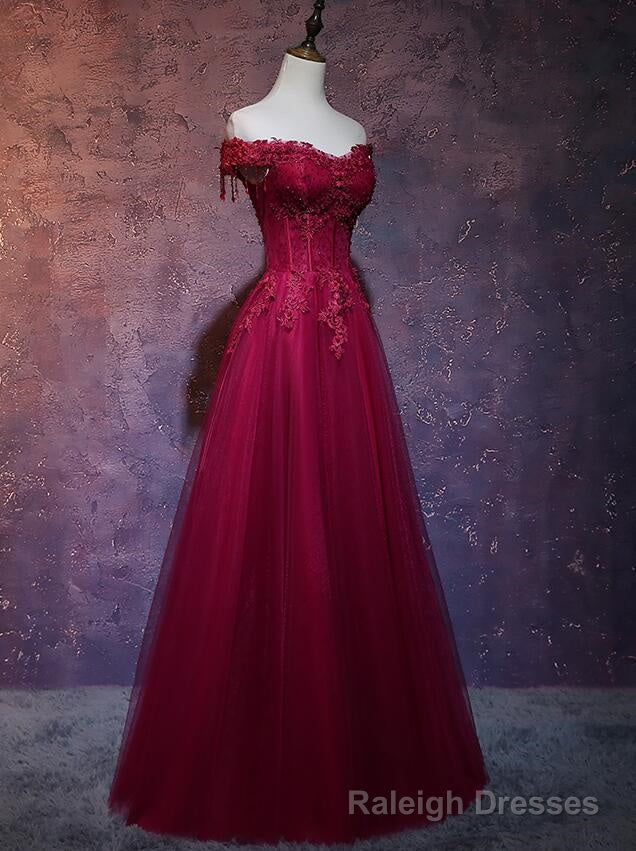 Wine Red Tulle Sweetheart Long Prom Dress, A Line Prom Dress Main image