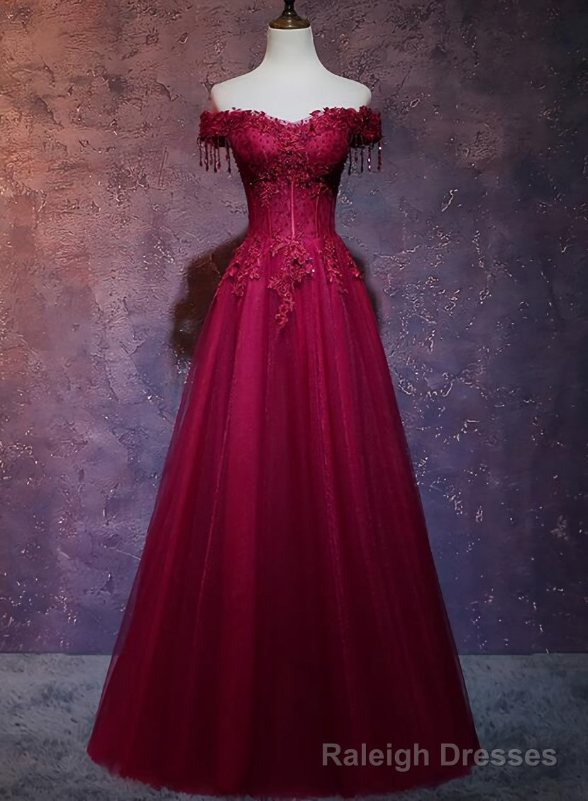 Wine Red Tulle Sweetheart Long Prom Dress, A-line Party Dress Secondary image