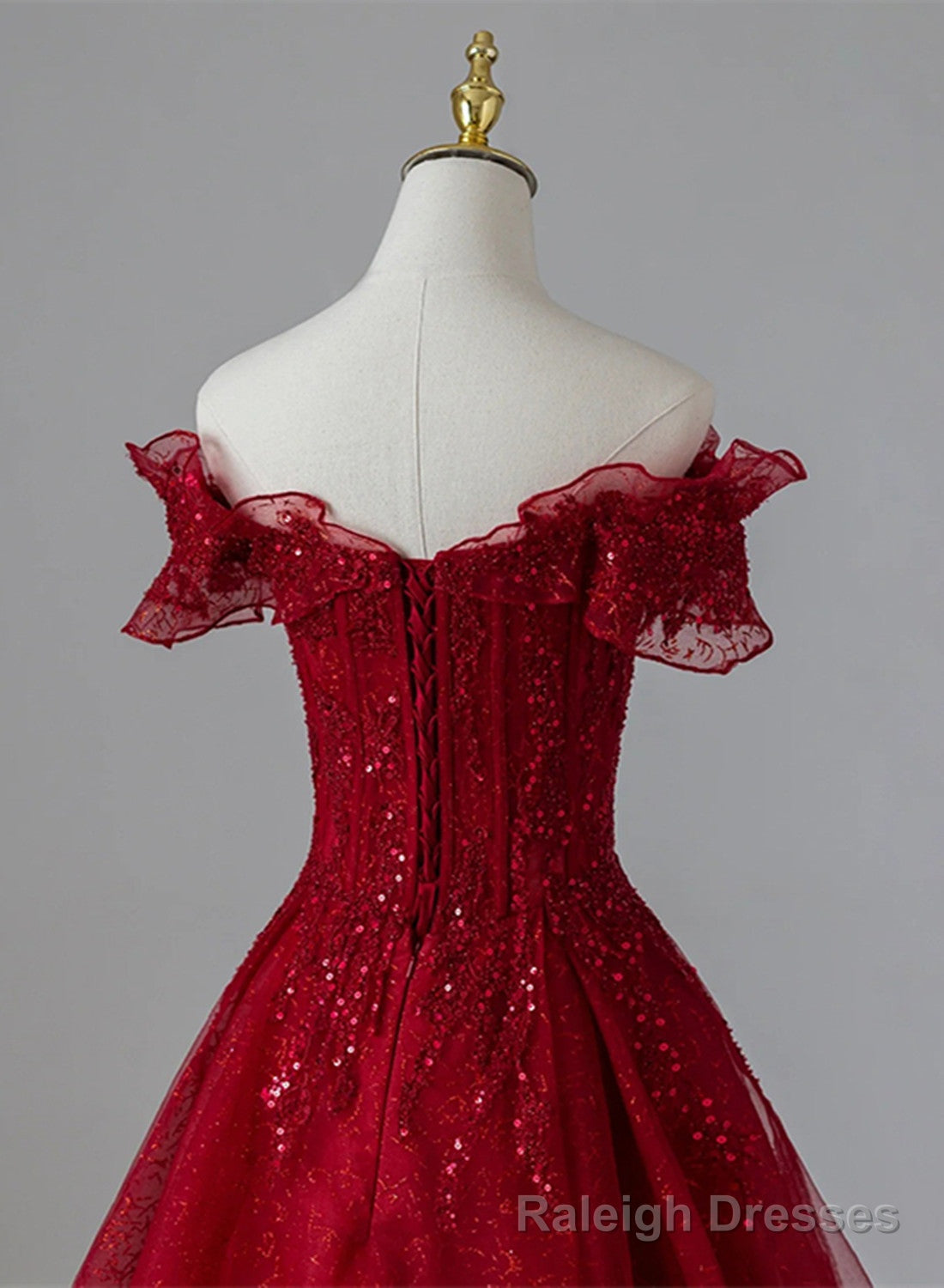 Wine Red Tulle with Sequins and Lace Prom Dress, Wine Red A Line Prom Dress Secondary image