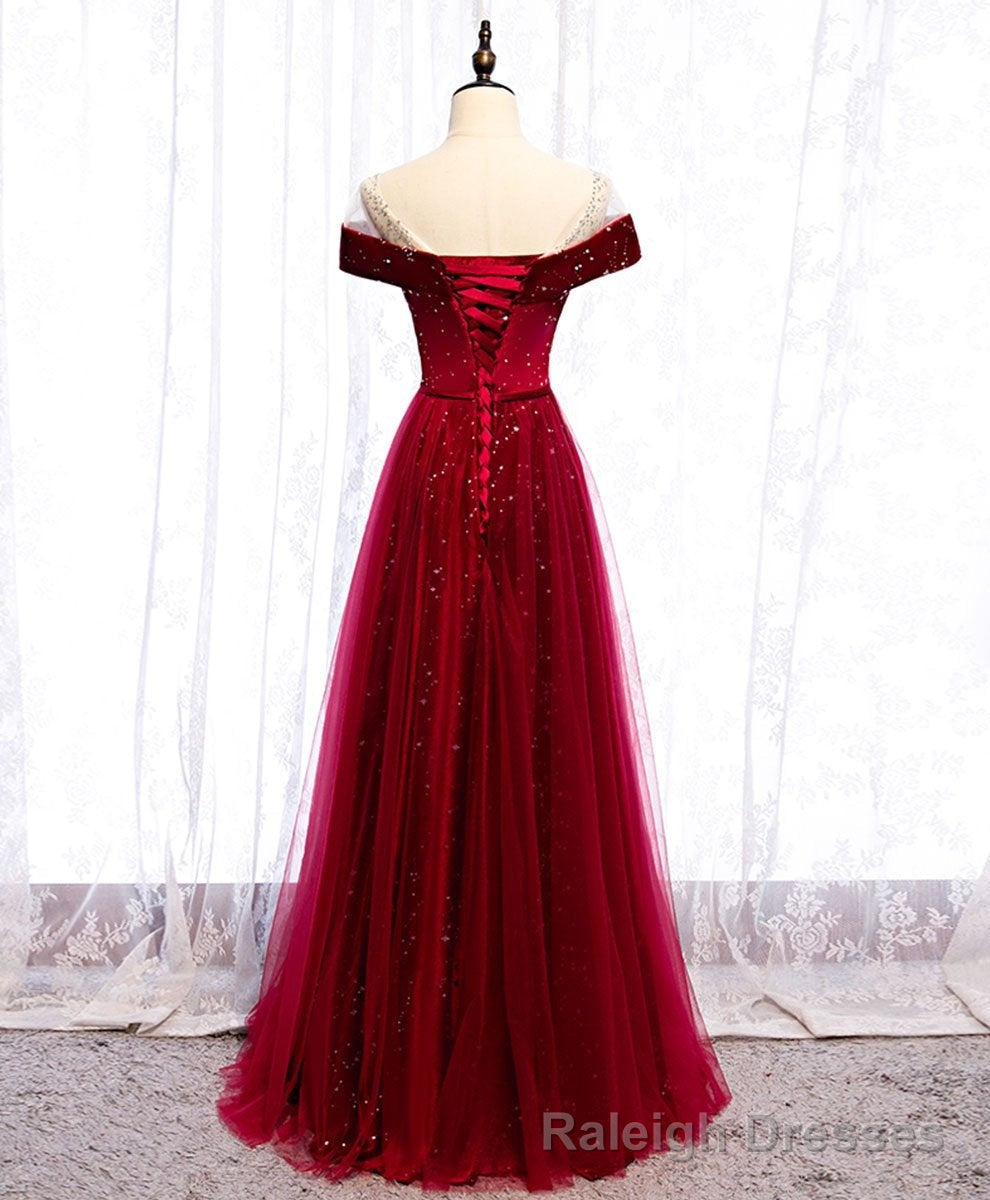 Wine Red Tulle with Velvet Long Party Dress, Wine Red Formal Dress Prom Dress Secondary image
