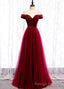 Wine Red Tulle with Velvet Long Prom Dress, Wine Red Formal Dress Prom Dress