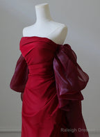 Wine Red Unique Red Scoop Long Prom Dress, Wine Red Long Evening Dress